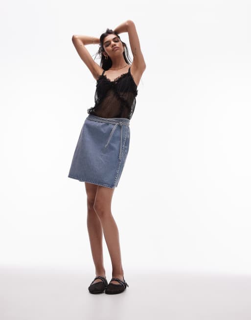 Topshop denim mini wrap skirt in bleach ASOS
