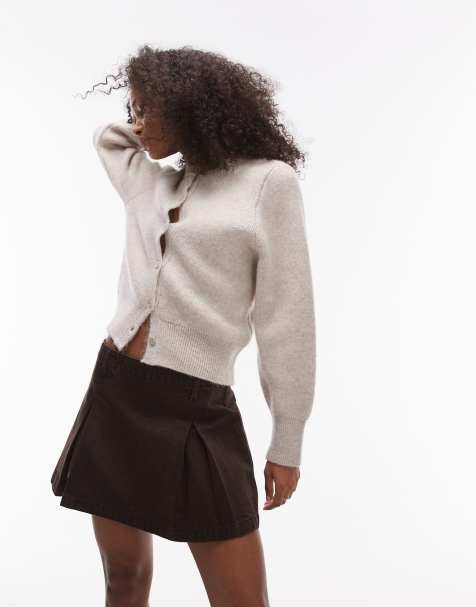 Topshop - Denim minirok met boxplooien in bruin - view 1