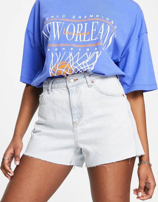 Topshop - Denim mom short met comfort stretch in gebleekte kleur