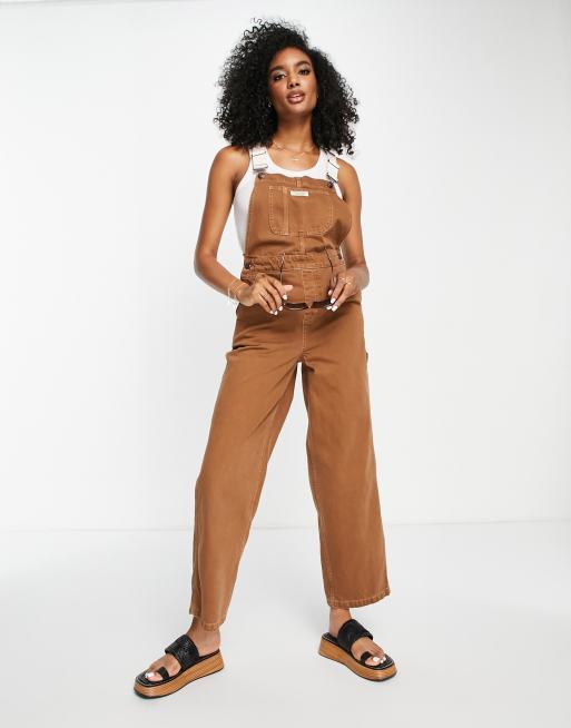 Topshop denim short dungaree in brown