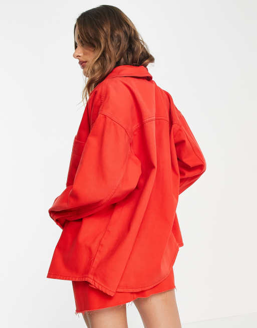 Topshop - Denim overhemd met katoenen koord in rood - RED, 2 van 4
