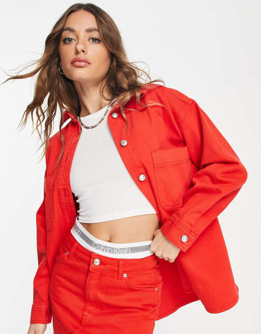 Topshop - Denim overhemd met katoenen koord in rood - RED, 3 van 4