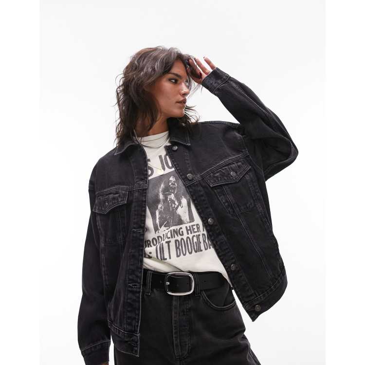 Topshop denim oversized jacket in washed black | ASOS