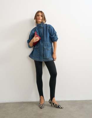 Topshop Denim Oversized Jacket With Elasticated Waist Detail In Blue