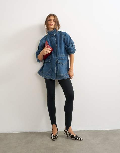 Topshop denim oversized jacket with elasticated waist detail in mid blue - view 1