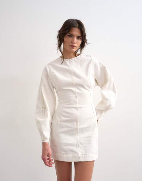 Topshop denim ovoid sleeve mini dress bone