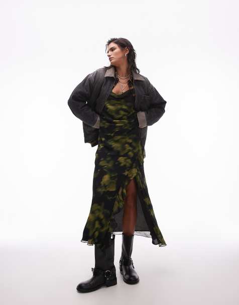 Topshop denim padded barn jacket with contrast collar in black - view 1