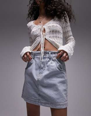denim paperbag skirt in bleach-Blue