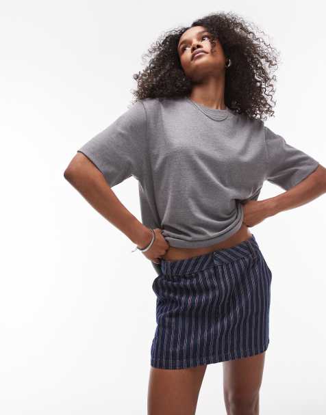 Topshop denim pelmet micro skirt in red and blue stripe - view 1
