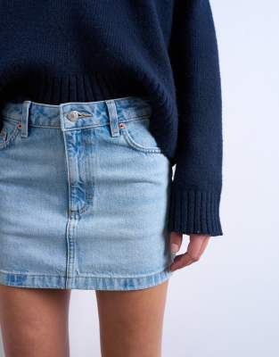 Topshop Denim Pelmet Mini Skirt In Blue
