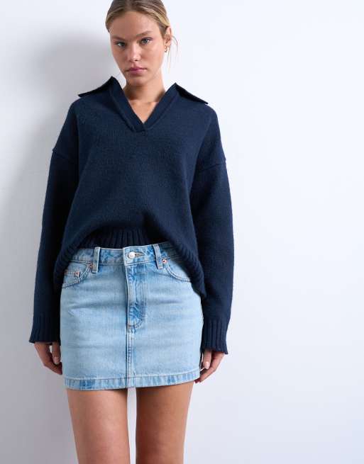 Topshop denim pelmet mini skirt in bleach