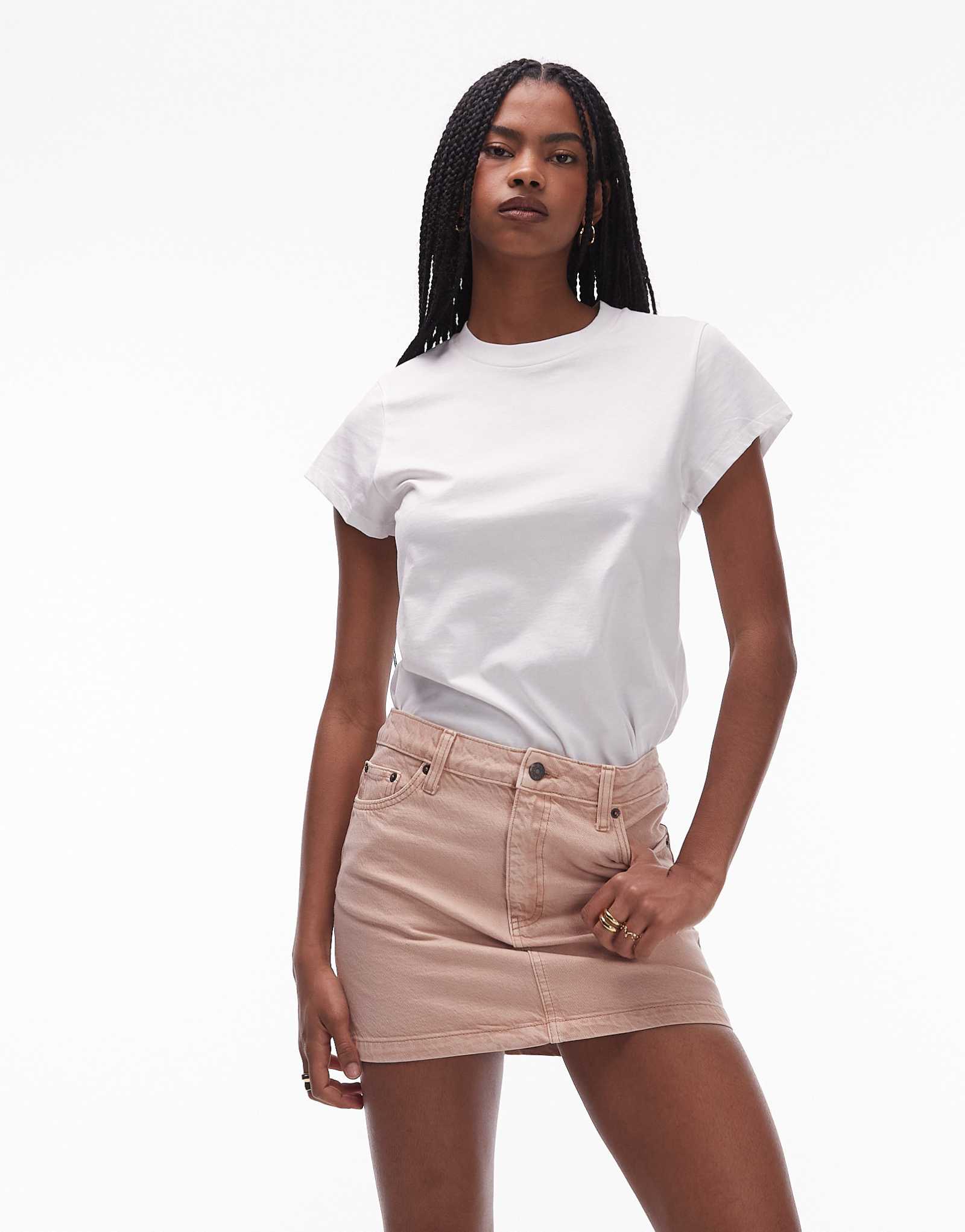 Мини-юбка из джинсового ламбрекена Topshop в розовых тонах