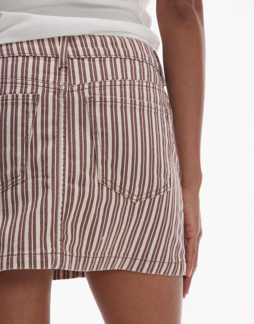 Topshop denim pelmet mini skirt in burgundy and buttermilk stripe, 4 of 5