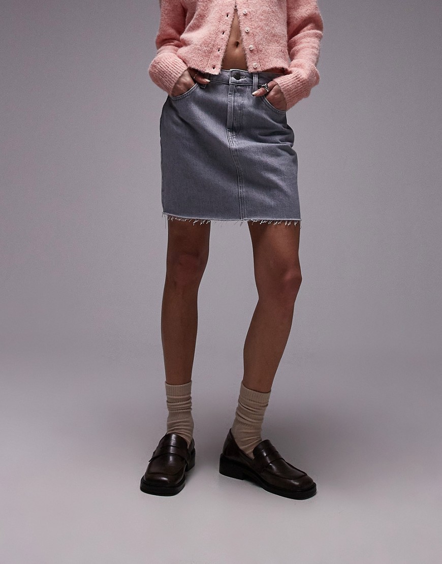 Topshop Denim Pelmet Mini Skirt In Dove Gray