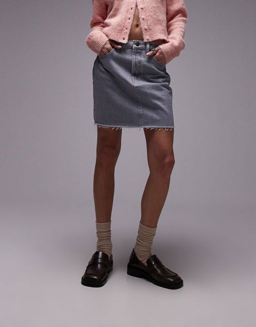 Topshop Moto Silver Metallic Mini Skirt Women's Petite Size 8 Raw Hem