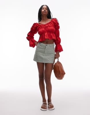 Topshop Denim Pelmet Mini Skirt In Green