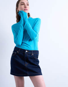 Denim pelmet mini skirt in raw look indigo