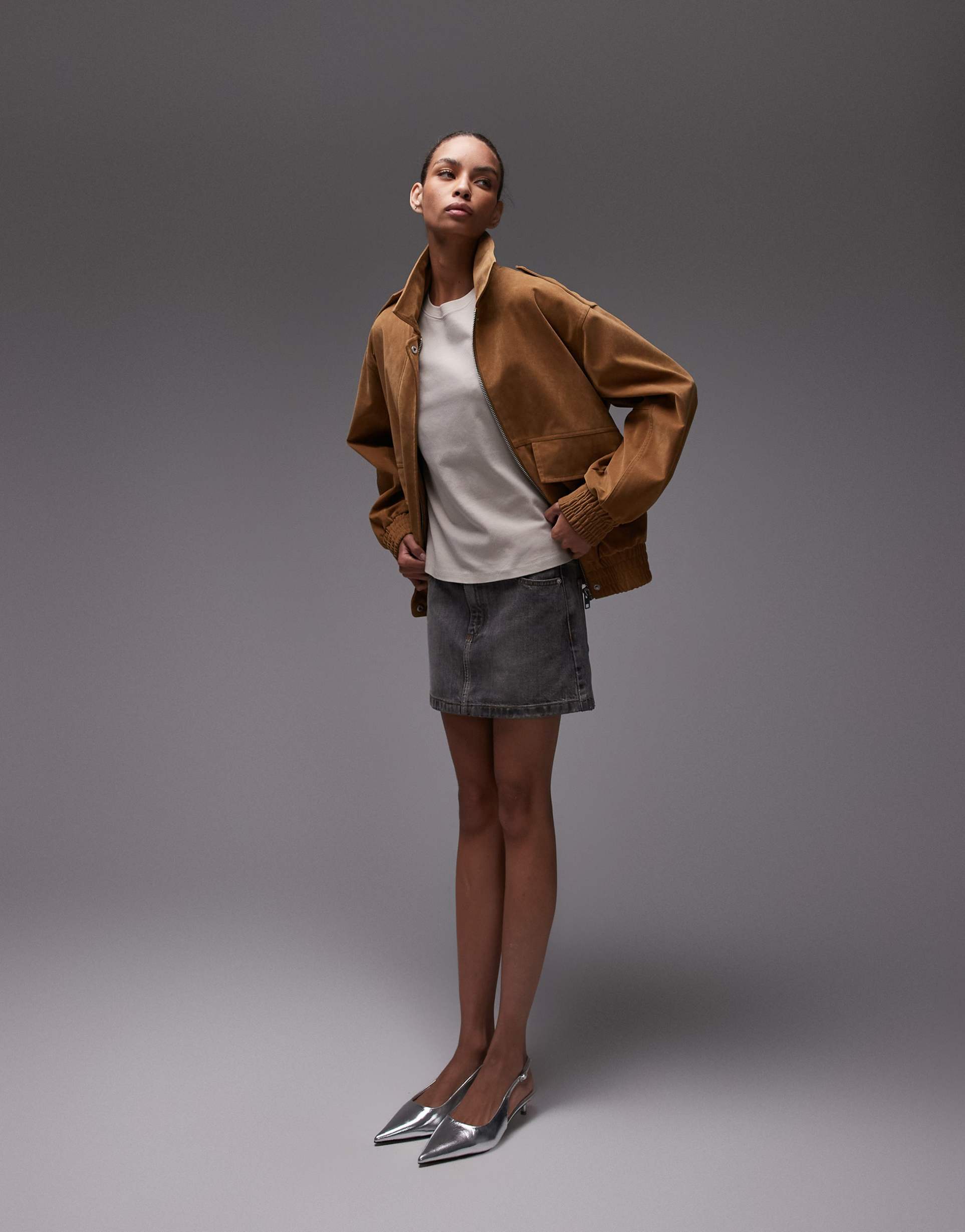 topshop denim pelmet mini skirt in vintage gray