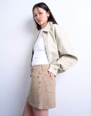 Topshop Denim Pelmet Mini Skirt In Neutral