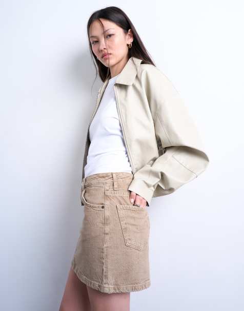 Topshop denim pelmet mini skirt in washed beige - view 1
