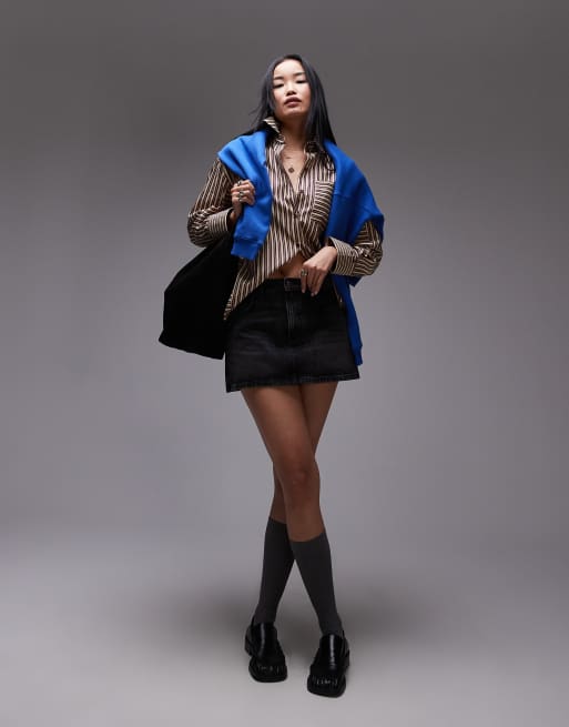 Topshop denim pelmet mini skirt in washed black
