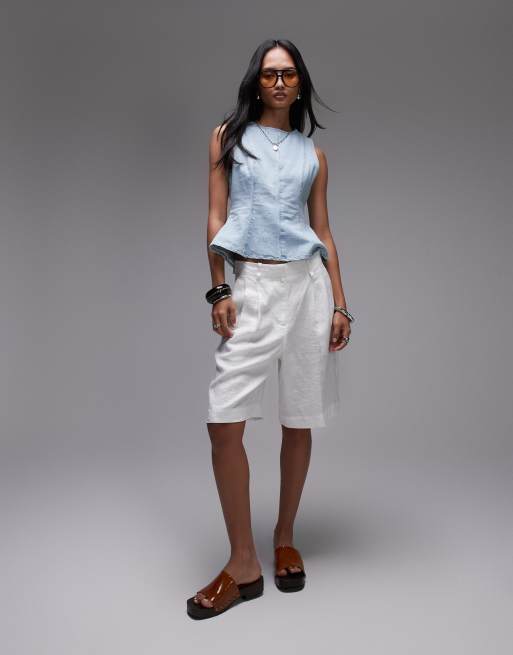 Topshop - Denim peplum top in bleekwassing, 2 van 4