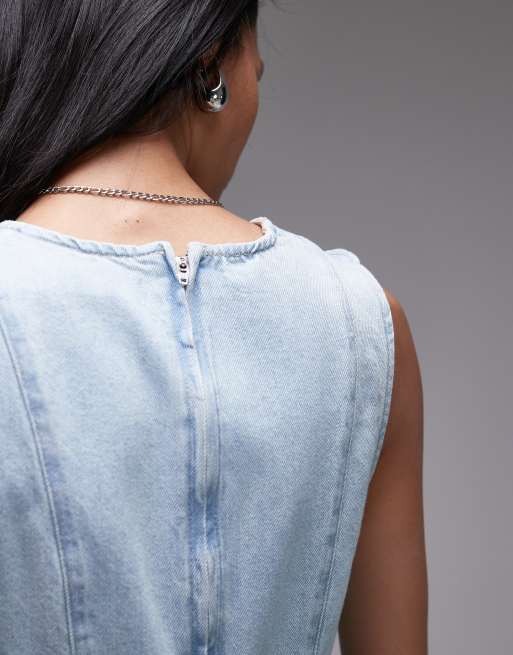 Topshop - Denim peplum top in bleekwassing, 3 van 4