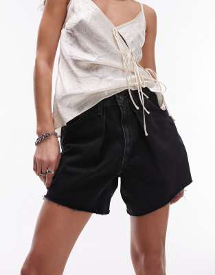  Topshop denim pleat short in washed black