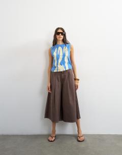 Denim pleated culotte in brown rinse