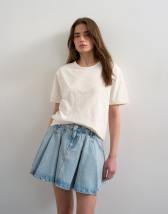 Topshop denim pleated full mini skirt in bleach