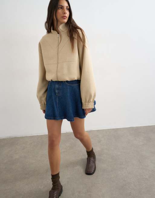 Topshop denim pleated full mini skirt in rich blue, 2 of 5