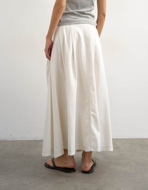 Topshop denim pleated maxi skirt in bone, 3 of 5