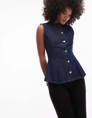 Topshop Denim Pleated Peplum Top