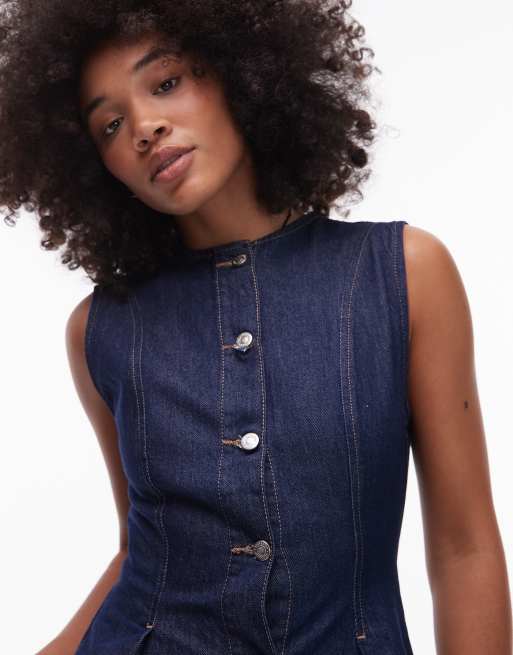 Topshop denim pleated peplum top in indigo