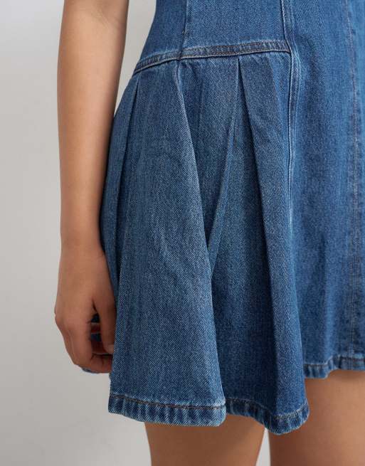 Topshop denim pleated side down mini dress rich blue, 3 of 4
