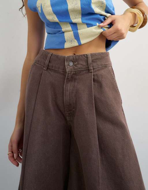 Topshop denim plisseret culotte i brun vask, 5 af 7