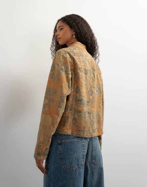 Topshop denim printed jacquard jacket in multi, 4 of 4