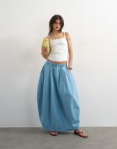 Topshop denim pull on barrel maxi skirt in bleach