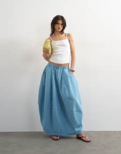 Denim pull on barrel maxi skirt in bleach