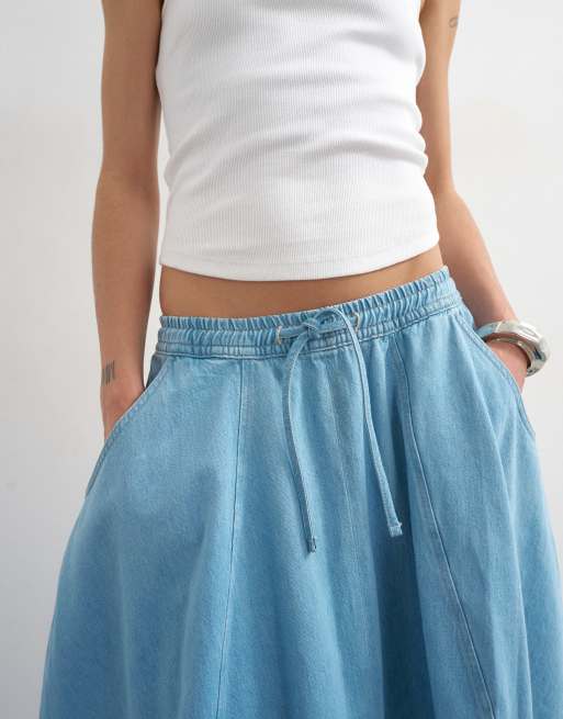 Topshop denim pull on barrel maxi skirt in bleach, 5 of 5