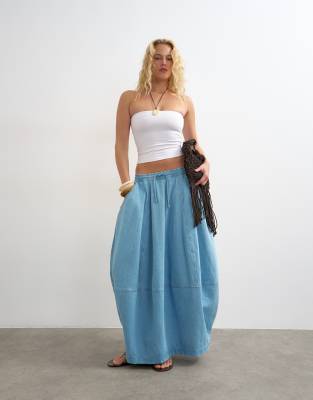 Topshop denim pull on circle maxi skirt in bleach
