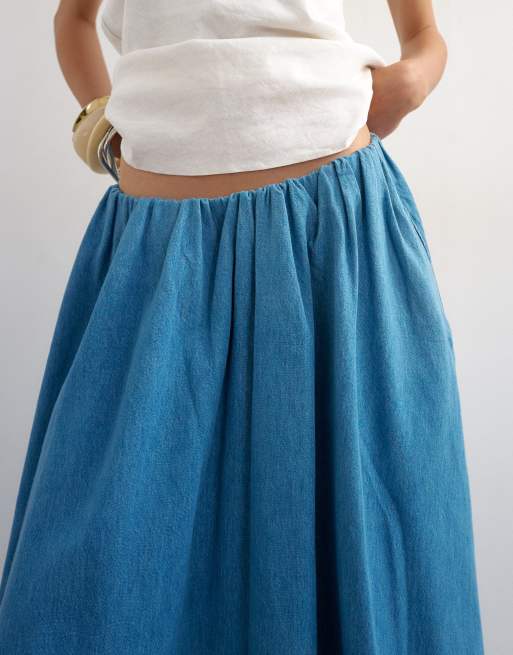 Topshop denim pull on circle maxi skirt in bleach, 4 of 5