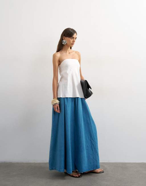 Topshop denim pull on circle maxi skirt in bleach, 5 of 5