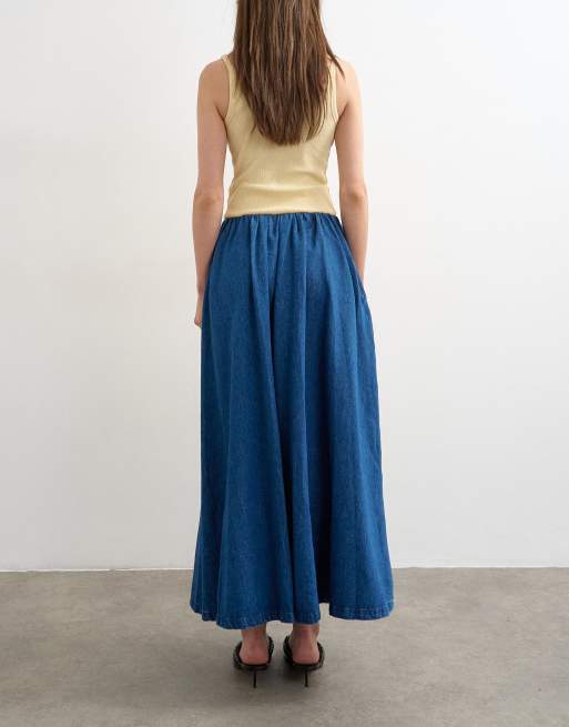 Topshop denim pull on circle skirt in mid blue, 5 of 5