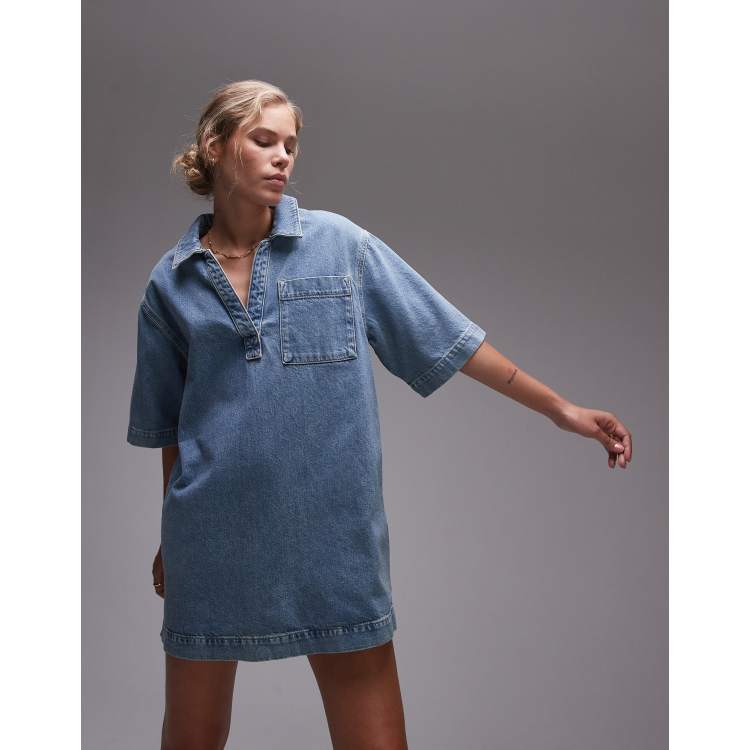 Topshop denim pull on dress in light blue | ASOS