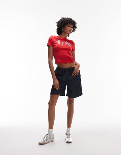 Topshop denim pull-on shorts in indigo rinse - view 1