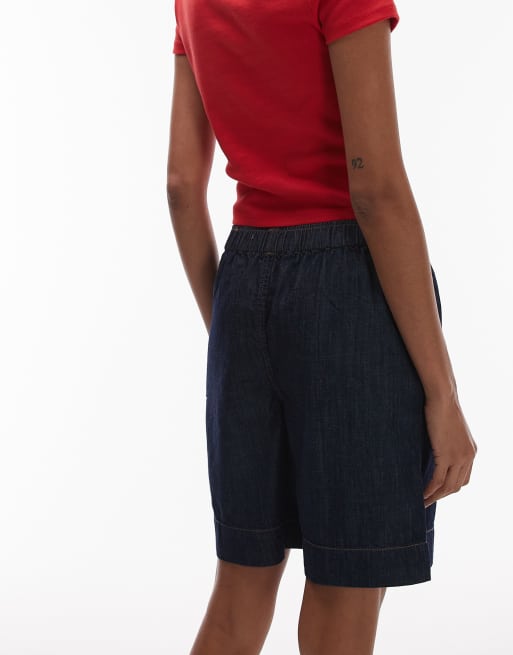 Topshop denim pull-on shorts in indigo rinse