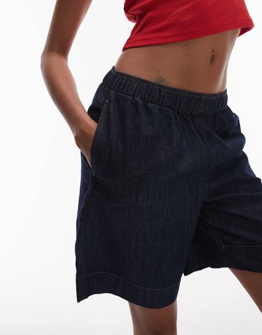 Topshop denim pull-on shorts in indigo rinse