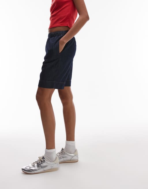 Topshop denim pull-on shorts in indigo rinse
