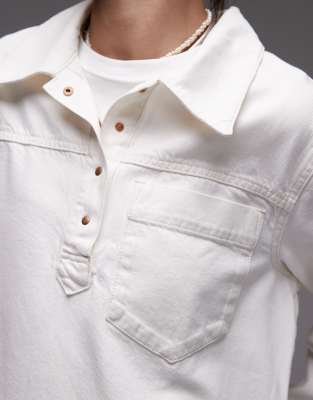 Topshop Denim Pullover Rugby Top In White